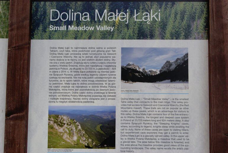 Tablica informacyjna w dolinie Małej Łąki