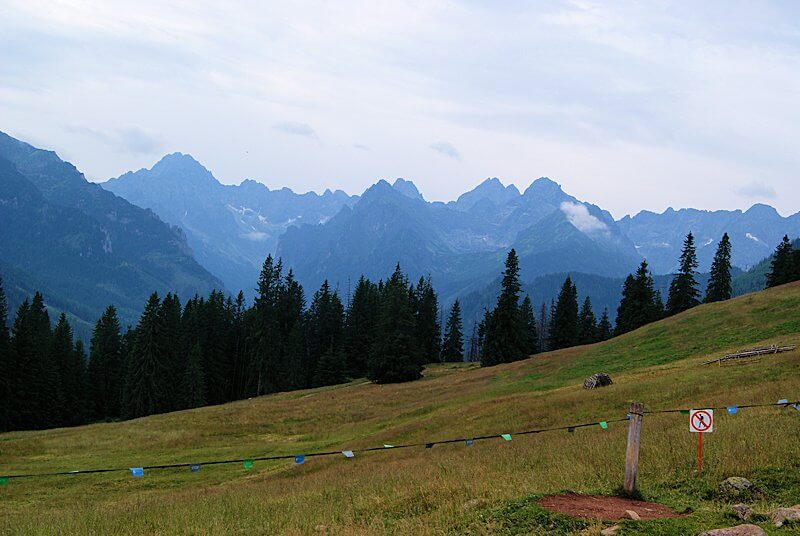 Rusinowa Polana z widokiem na Tatry – panorama z polany, bacówka i oscypki – lato na szlaku z Wierch Poroniec